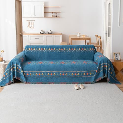 VanderHOME Funda Sofa, Cubre Sofas, Fundas de Sofás Bohemios, Manta Cubre Sofa, Funda de sofá Lavable para Todas Las Estaciones, Manta Sofá Multifunción 180 * 130cm-Azul