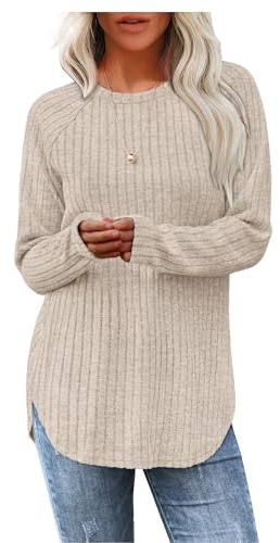 Aokosor Women's Jumpers Long Sleeve Tops Ladies Lightweight Sweatshirt Curve Hem Tunic Shirt