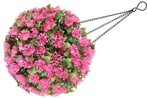 VINTORKY Led Artificial Plant Topiary Ball Pink Flower Chandelier Solar Light Garden Decor Wedding Decor