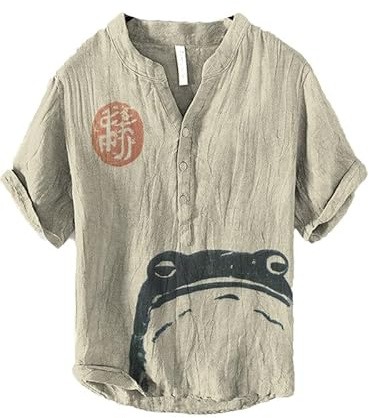 Camisas Henley con Estampado de Flores y ciruelos Vintage para Hombre Camisetas de Manga Corta con Cuello en V de Medio botón Top de Vacaciones de Playa de Verano