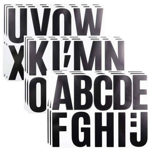 4 Zoll 102 Stücke Groß Buchstaben Aufkleber,Selbstklebendes Vinyl Großes Alphabet Kit für Briefkasten, Scrapbook, Lastwagen und Basteln, Kühn Klebebuchstaben Wetterfest - 9 Blätter,Schwarz