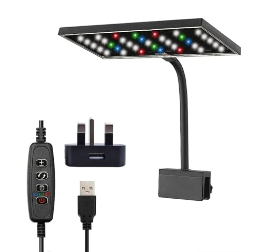 LED Aquarium Light with Timer Fish Tank Light for Freshwater and Saltwater | 14W,3 Modes Timer(3H/9H/12H),10 Brightness,Clip On,Full Spectrum,USB adapter,Aquarium LED Light,for Planted and Nano Tank