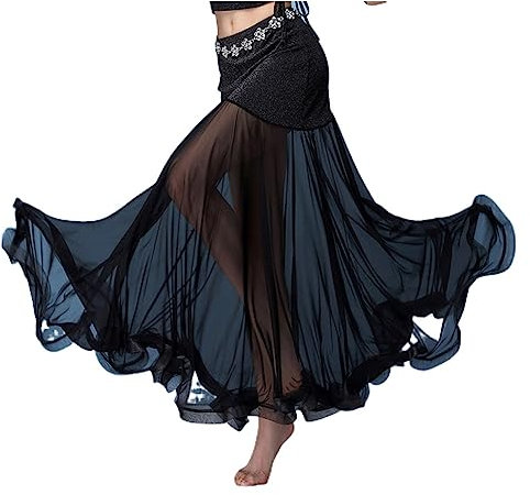 Bauchtanz Hüfttuch,Bauchtanz,Bauchtanz Gürtel Erwachsene Frauen Bauchtanz Kostüm Dame Bauchtanz Rock Mesh Fishtail Langes Kleid Bauchtanz Performance Dancewear(Black,L)