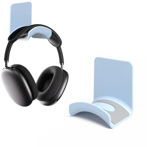 wigmoa S-T8 Kompakt hörlursstativ för Under Desk headset väggmontering med säker självhäftande krok, kompatibel med Airpods Max och de flesta hörlurar/kontroll (blå/väggmontering)