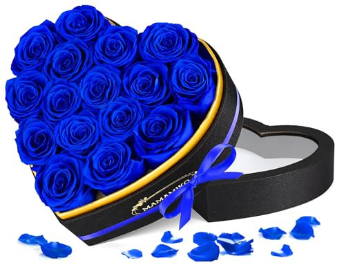 16 Ewige Rosen in Herzform Box - Infinity Blaue Rose, Konservierte Echt Blume, Besondere Rose Geschenk für Sie Frauen Mama Freundin, zum Valentinstag Geburtstag Muttertag Jahrestag