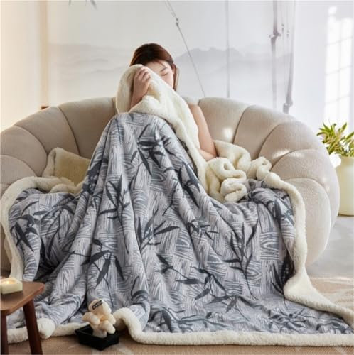 REIFOR Decke Wohndecke Kuscheldecken Dicke Warme Fleecedecke for Den Winter, Superweiche Überwurfdecke Mit Bambusblattmuster Decke Kuschelig Sofa(Blue,150x200cm)