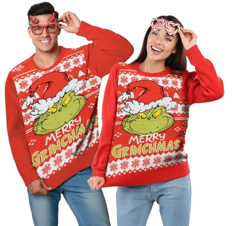 The Grinch jultröja unisex – Merry Grinchmas vinter stickad tröja sweatshirt ful jultröja för män och kvinnor röd, röd, L