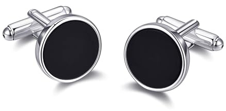 Philip Jones Herren-Manschettenknöpfe mit schwarzem Onyx, versilbert, schwarzer Onyx, Silber, Onyx