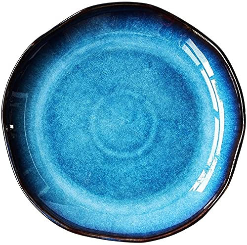 RENYUEH Couverts en céramique Bols à pâtes Assiette en céramique irrégulière et Plate pour Steak, pâtes ou Plat à Dessert, Grand Plateau Série Cat's Eye Blue Bols à Salade de 10,5 Pouces