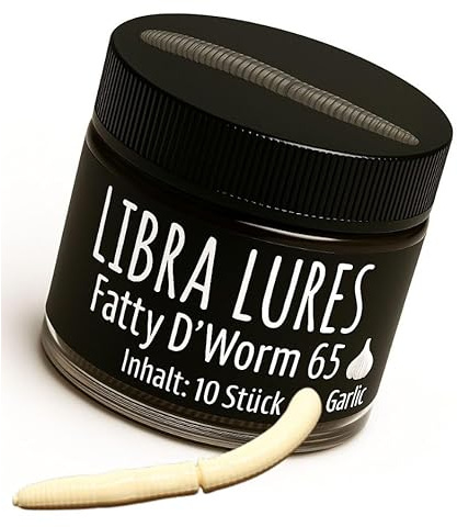 Libra Lures Fatty D`Worm 65mm | Forellenköder Supersoft | Inhalt: 10 Stück | Aroma: Knoblauch | Farbe: 005 / Cheese