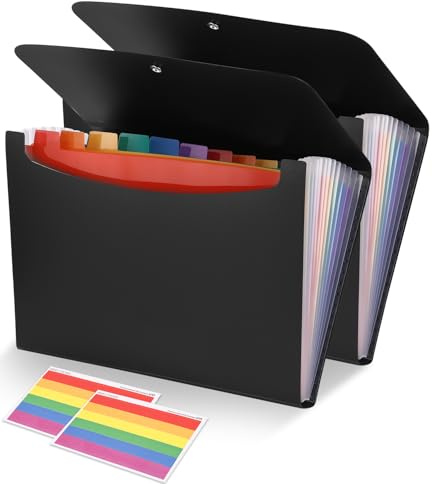 2 st dokumentmapp A4, dokumentmapp med 13 fack, dragspel mapp med etiketter, plastdokumentmapp, mapp A4-mappar mappsystem för kontor och skola