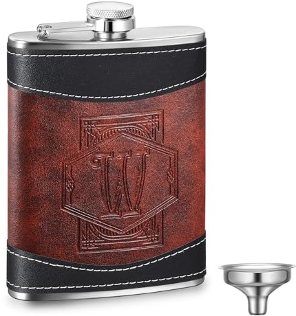 Baderke Petaca personalizada para padrinos de boda de 8 onzas, petaca de cuero para licor con iniciales, monograma a prueba de fugas, regalo de bebida de acero inoxidable para hombres, abuelo, papá