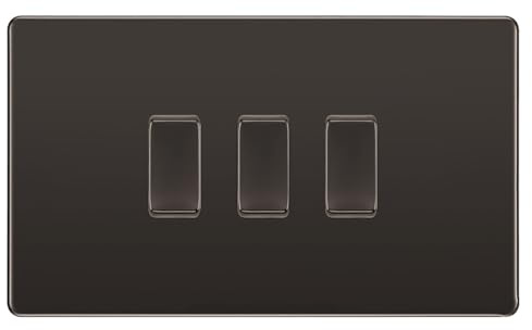 BG Black Nickel Screwless 3 Gang light Switch in Double Format Custom Grid Flat