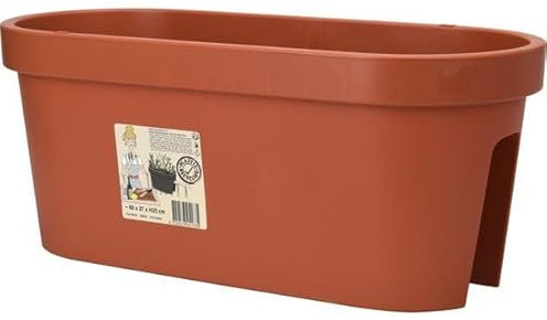 Decor Space Maceta de balcón, jardinera rectangular de balcón para barandilla de resina de exterior, para flores y plantas (terracota, 60 cm)