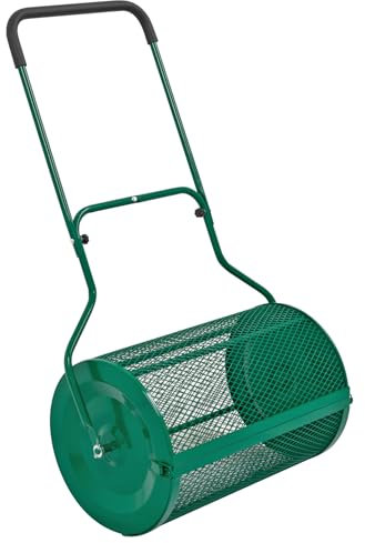 Woodside 27” Compost Spreader – 76L Garden Lawn Soil, Manure, Fertiliser & Seed Spreading Roller, Heavy Duty 76L Top Dresser