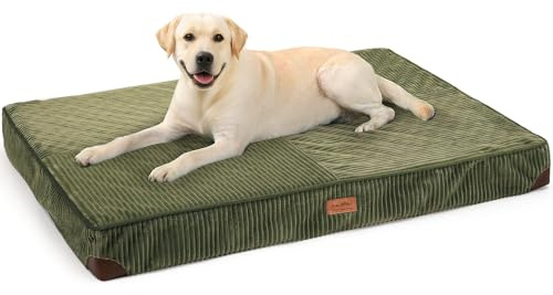FUKUMARU Dog Bed, Thickened Corduroy Orthopedic Dog Beds with Washable Cover, Large Waterproof Dogs Bed for Crate, 28D Egg Crate Foam Support Pet Mat, Cozy Pet Bed Pad with Anti-Slip Bottom, Green