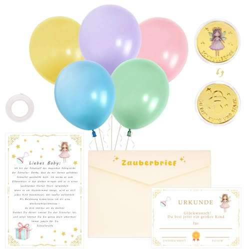 Schnullerfee Geschenkset Schnullerfee Brief Schnullerfee Zertifikat Schnullerfee Münze 5 Ballons 1 Band und Umschlag Schnullerfee Geschenk Andenken Schnuller Abschiedsgeschenk