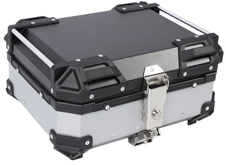 Motorradkoffer, Motorrad -Schwanzbeutel Universal Heck Top Case 25L Motorrad Top Box Aluminiumlegierung Schnellfreisetz (Silver)