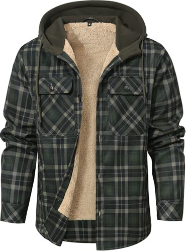 Zaitun Men's Outdoor Fleece Jackets Padded Shirts Lumberjack Flannel Checked Jacket Thick Warm Button Down Plaid Hoodies Winter Coat