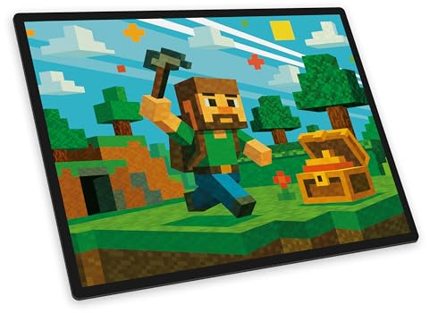 itenga Schreibtischunterlage Kinder Motiv Blockgame Pixel – Gaming Design 40x53 cm – abwischbar, rutschfest, kratzfest – Schreibtisch Unterlage Jungen & Mädchen