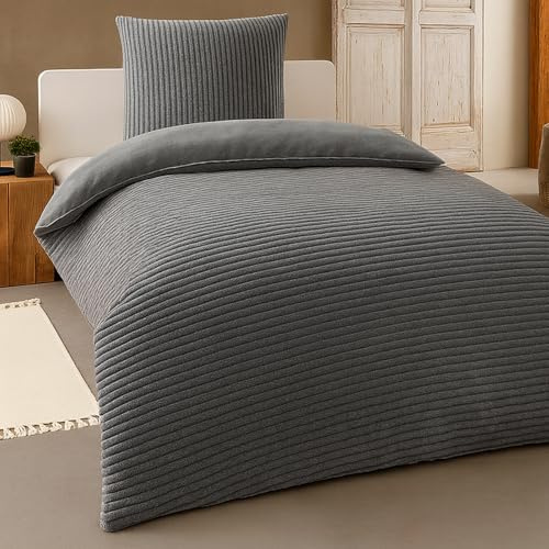 heimtexland Winter Bettwäsche Cord kuschelig weich warm Cashmere Touch Wende Bettbezug Set 80x80 I 155x220 Super Soft temperaturausgleichend atmungsaktiv Oeko-TEX Teddy Plüsch Kord Typ768 Anthrazit