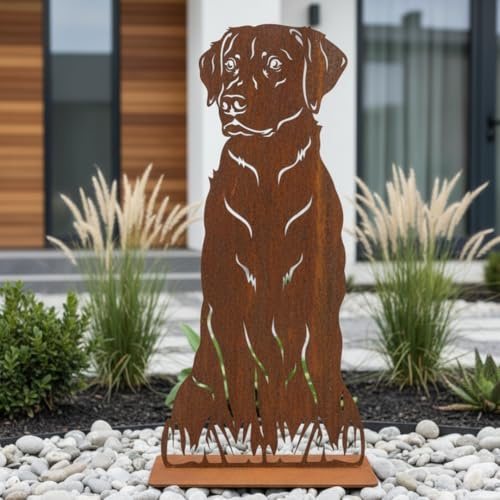 Terma Stahldesign Edelrost Hund Labrador lebensgroß Metall Gartenfigur Handmade Germany wetterfest Gartendeko Tierfigur Rostfigur Geschenk Grabdeko