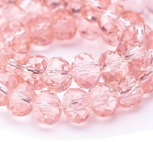 Perlin - Lot de 65 perles tchèques en verre taillé - Perles de Bohême en cristal CZ - Perles rondes facettées - 8x6 mm - Rose clair