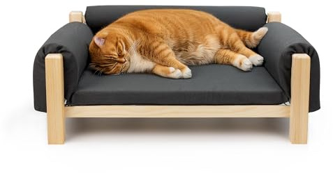 Ferplast Hundebett Katzenbett aus FSC®-zertifiziertem Holz mit weichem Kissen, Stil, Komfort und Haltbarkeit, 70 x 44 x 29 cm hoch.