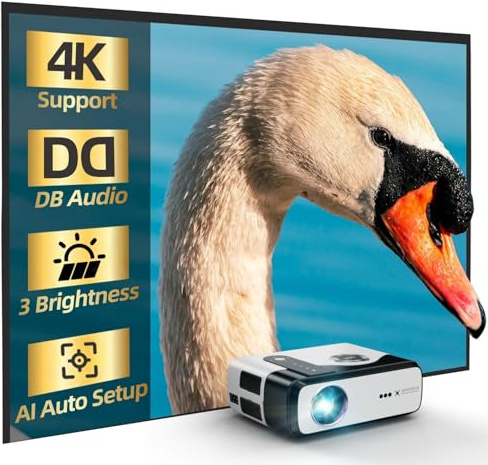 Smart 4K Projector,ToF Auto Focus & Keystone,AI Moving OS 2.0,Full HD 1080P WiFi 6 Bluetooth Portable Home Cinema Movie Projectors,Licensed Apps for Bedroom/Indoor/Outdoor,HDMI eARC,Dolby Audio,HDR