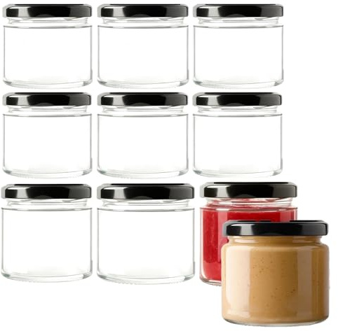 Colrid Lote de 10 Frascos de Vidrio 150ml con Tapas - Herméticos & Lavavaportes, Adecuados como Tarro de Conservas y Fermentación, para Mermelada, Yogur (10, Transparente, 200 ML)