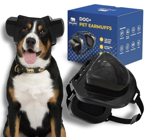 BOLLSEN Dog+ Gehörschutz für Hunde | Verstellbarer Ohrenschutz & Lärmschutz für alle Hunderassen, reduziert Geräusche um ca. 27 dB – ideal bei Silvester, Gewitter & Arbeit (L)