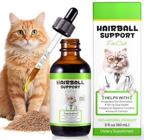 Natural Hairball Relief Drops for Cats with Psyllium & Cat Grass | Supports Healthy Digestion & Regular Bowel Movements | Added Probiotics & Prebiotics | Cat Hairball Treatment Drops(60ml)