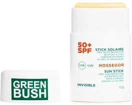 GREENBUSH - Palo solar transparente SPF50+, muy alta protección, resistente al agua, perfecto para deportes al aire libre, montaña y oceano. Producto fabricado en Francia con filtros orgánicos