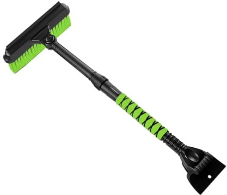 Asixxsix Raschiaghiaccio per Auto, Spazzola per Neve Addensata per Auto, Testa della Spazzola Girevole Asta Telescopica Raschietto per Vetri Leggero per SUV Camion (GREEN)