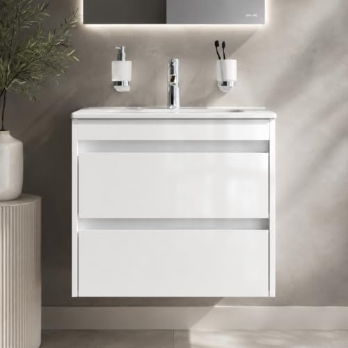 AM.PM Spike – Wandhängender Waschtischunterschrank mit Waschbecken, Badmöbel-Set für Badezimmer & Gäste-WC, 2 Schubladen, Weiß (60/54 cm)