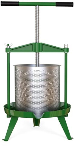 Fruit Press Cider Wine Making with T- Hand for Homemade Naturial Juice, Grape, Vinasse,Oil Pomace and Honeycomb, Apple Crusher Presser, Included Free Filter Bag (14l,Green Stainless Steel)