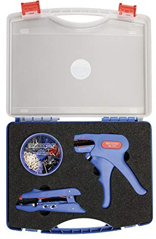 WEICON 52880002 Profi Crimp-Set Werkzeug-Koffer mit 2 Abisolierwerkzeugen & Aderendhülsen, Blau/rot