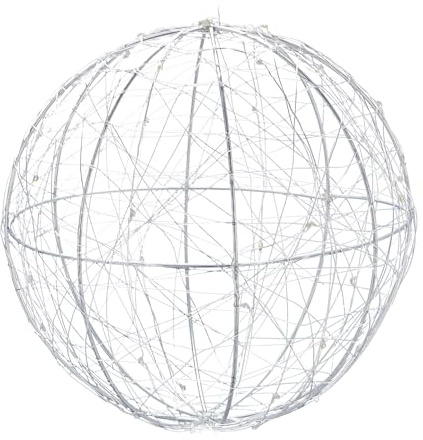 Relaxdays 2X Sfera di Luci a LED Decorativa, a Batteria, Appendere o Appoggiare, Cavo Lungo, Luci da Atmosfera, Ø 20 cm, Argento