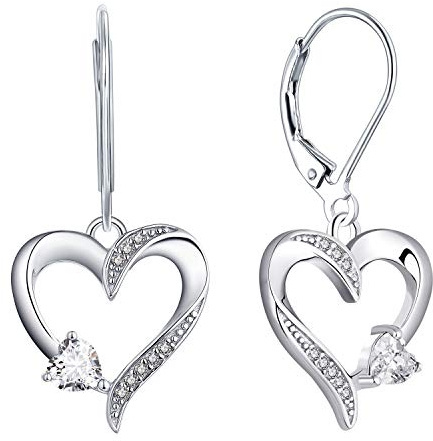YL hjärta örhängen 925 sterling silver kärlek hjärta droppe örhängen blå safir/simulerad smaragd/ametist/rosa hängande örhängen smycken för kvinnor, Sterlingsilver, Kubisk zirkonia