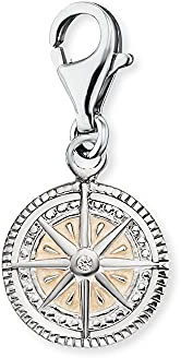 Engelsrufer Damen Charm Anhänger Windrose Silber aus Sterling Silber und Emaille - besetzt mit einem Zirkonia Stein - Karabinerverschluss - nickelfrei