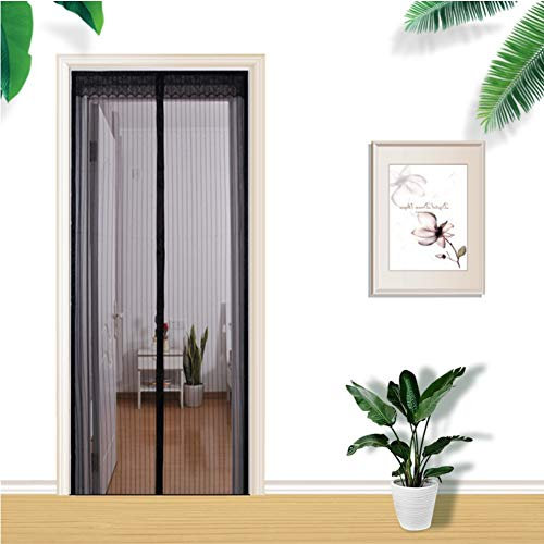 Strip Reinforced Magnetic Fly Screen Door Solid Color Black Fiberglass Magnetic Curtain With Full Frame Hook And Loop Durable Pet Friendly Magnetic Fly Screen Door Hands Free-a 39x83inch(100x210cm)
