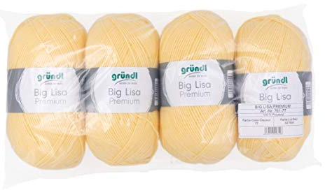 Gründl Big Lisa Premium Häkelgarn 4 Knäuel á 250 g, Pastellgelb | Häkelgarn mit wollartigem Charakter, pflegeleichtes Garn aus 100 % Polyacryl, 250 g / 665 m, Nadelstärke: 3,5 - 4,5