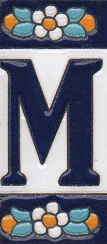 Ceramica Casa Piastrelle Numeri & Lettere, Blu Disegno Floreale, Piastrelle Dimensioni: 7.5cm x 3.5cm (Lettera M)