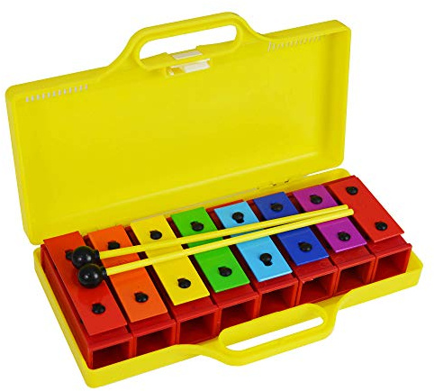 A-Star Colorful Chime Bar Set de 8 Soprano Diatonic Rainbow Glockenspiel Xilófono con dos batidores y estuche de transporte amarillo sólido - C6 a C7