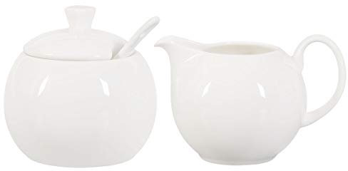 Buchensee Milchkännchen und Zuckerdose, Fine Bone China Porzellan, weiß