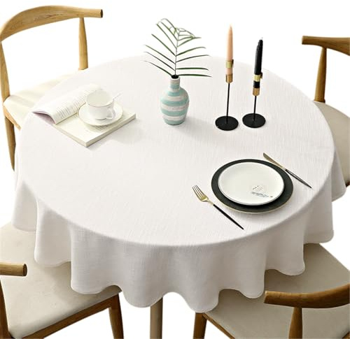 Schwere Runde Tischtuch, Dekorative Einfarbige Tischdecke, Baumwolle Leinen Tischdecke für Küche Esszimmer Haus Tischdekoration, Creme, Rund - 120 cm