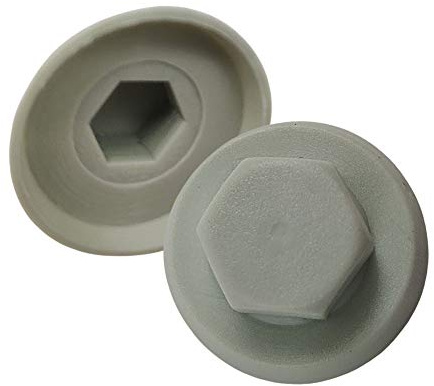 DOJA INDUSTRIAL | Schraubenabdeckung | Installationsschlüssel 10 mm | 100 Stück | Kappe aus Nylon für Schrauben mit Sechskantkopf | Farbe Grau | perfekt für Abdeckung von Muttern im Freien, Schutz für