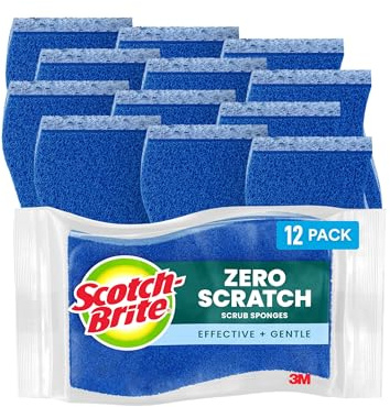 Scotch-Brite Zero Scratch Scrub Sponges 12 Kitchen Sponges for Washing Dishes and Cleaning the Kitchen and Bath Non-Scratch Sponge Safe for Non-Stick Cookware