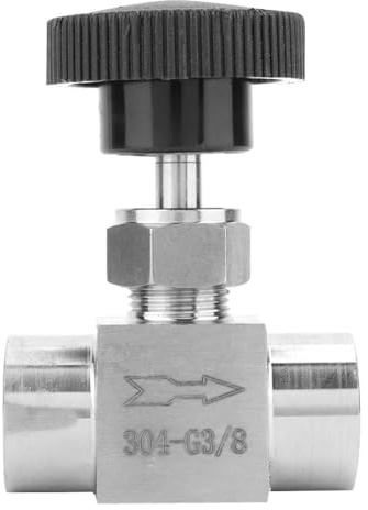 Agatige 304 Stainless Steel Straight Needle Valve, 3/8 Inch BSPP Female Thread Shut-Off Valve, G Female Needle Ferrule Straight-Through Female Needle Valve for Flow Control, Water, Oil Transmission