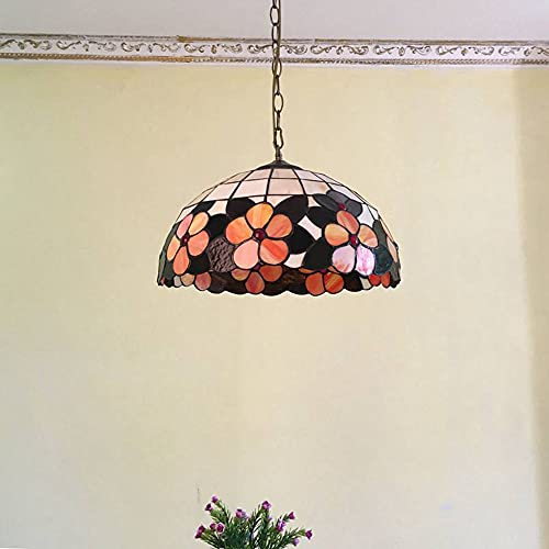 LED Esszimmer Hängelampe Vintage Pendelleuchte Tiffany Antik E27 Esstisch Pendellampe Blumen Design Küchenlampen Wohnzimmerlampe Hängeleuchte Schlafzimmer Loft Cafe Bar Glasmalerei Lampenschirm (50cm)